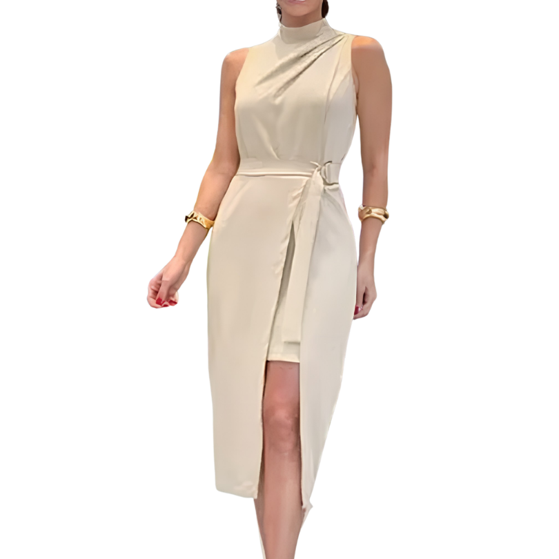 Icone™ SlimDress: Uden Ærmer Høj Hals Indpakningsstil Midi Slim Kjole