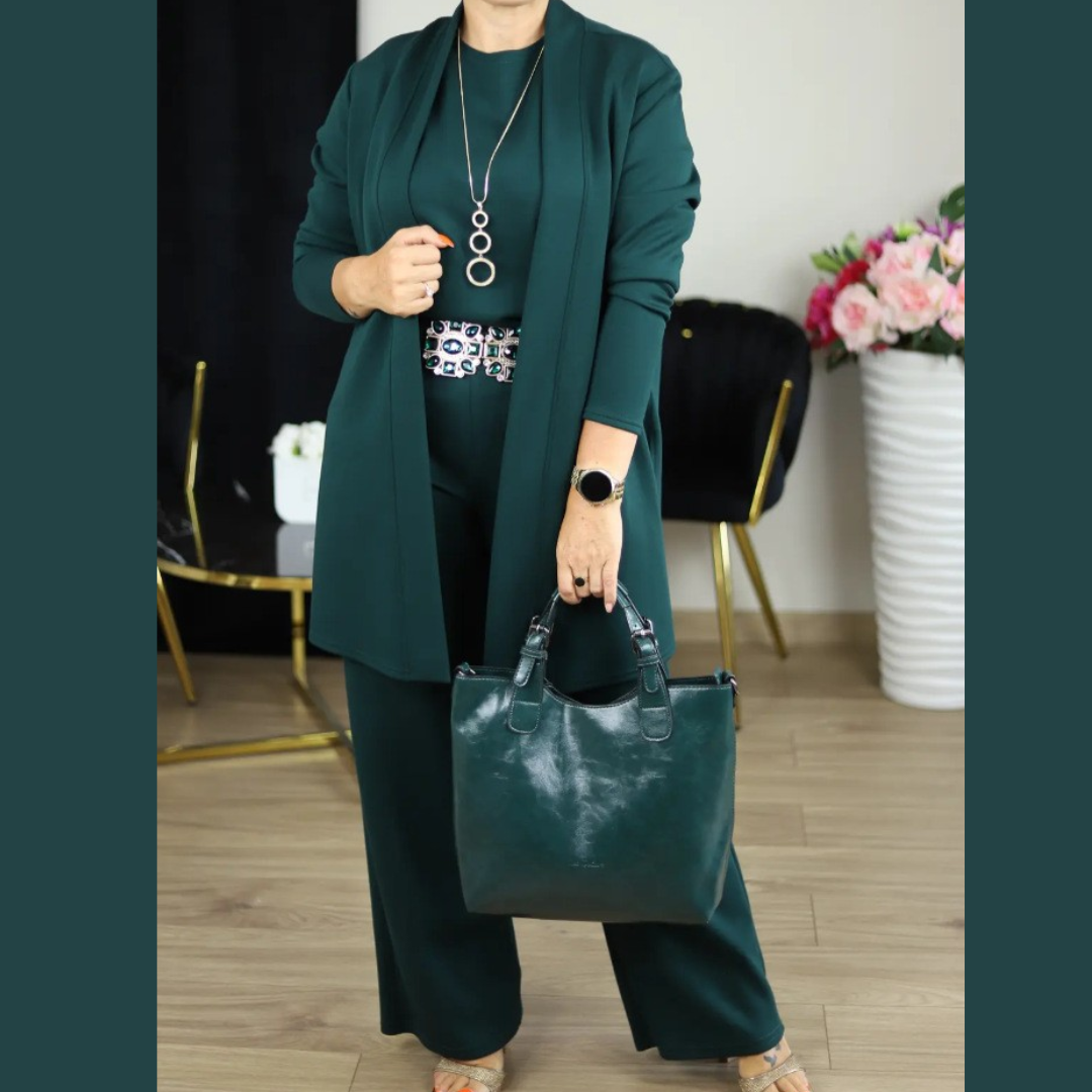 Icone™ ClassySet: Stilfuld Kvinder 3-Delt Lang Cardigan Og Bukser Elegant Sæt