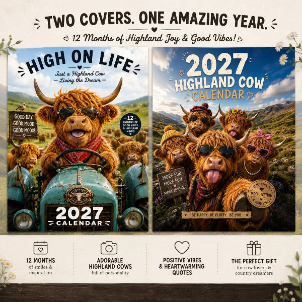 CowCalendar - Highland Cow Design Vægkalender 2027 Hus Dekor