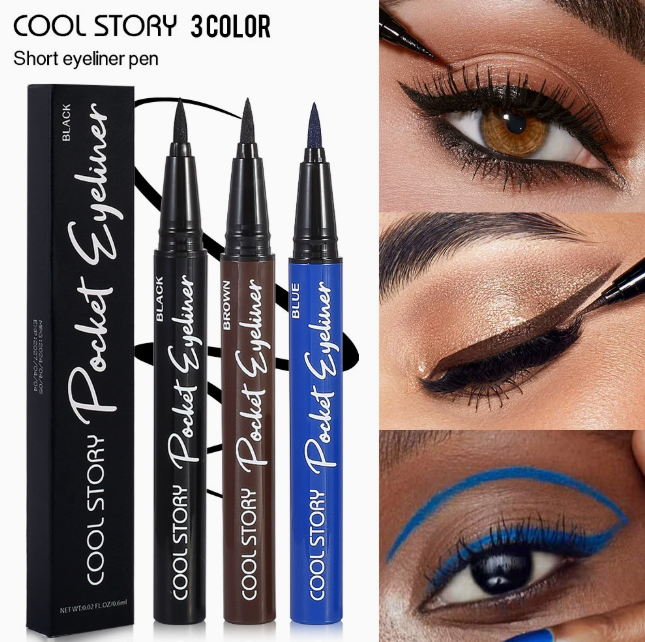 Flydende eyeliner-pen, vandfast, sort, blå eller brun