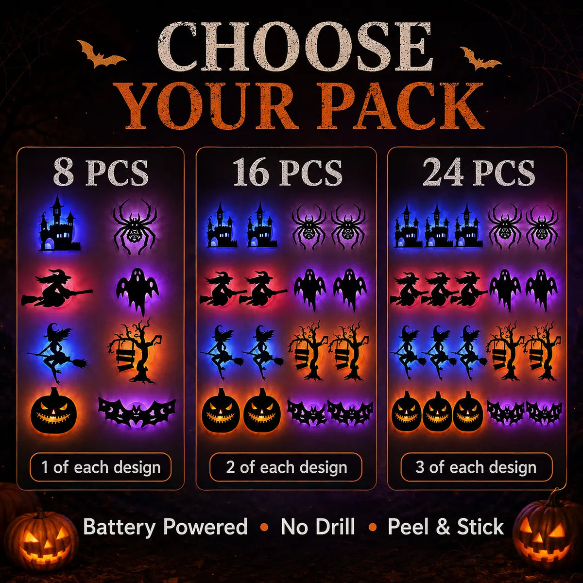 Ledsen™ HalloweenLights 1+1 GRATIS - Halloween LED Skræl Og Stok Vægdekoration Lys