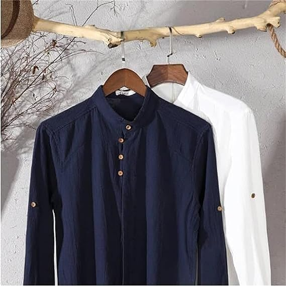 Icone™ CollarlessLongsleeves: Herre Japansk Stil Åndbar Kraveløs Langærmet