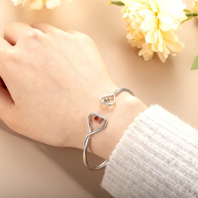 Jewelance™ HeartBangle - Personlig Gravering Hjerte Bangle Dobbelt Fødselssten Modearmbånd