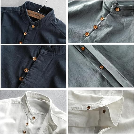 Icone™ CollarlessLongsleeves: Herre Japansk Stil Åndbar Kraveløs Langærmet
