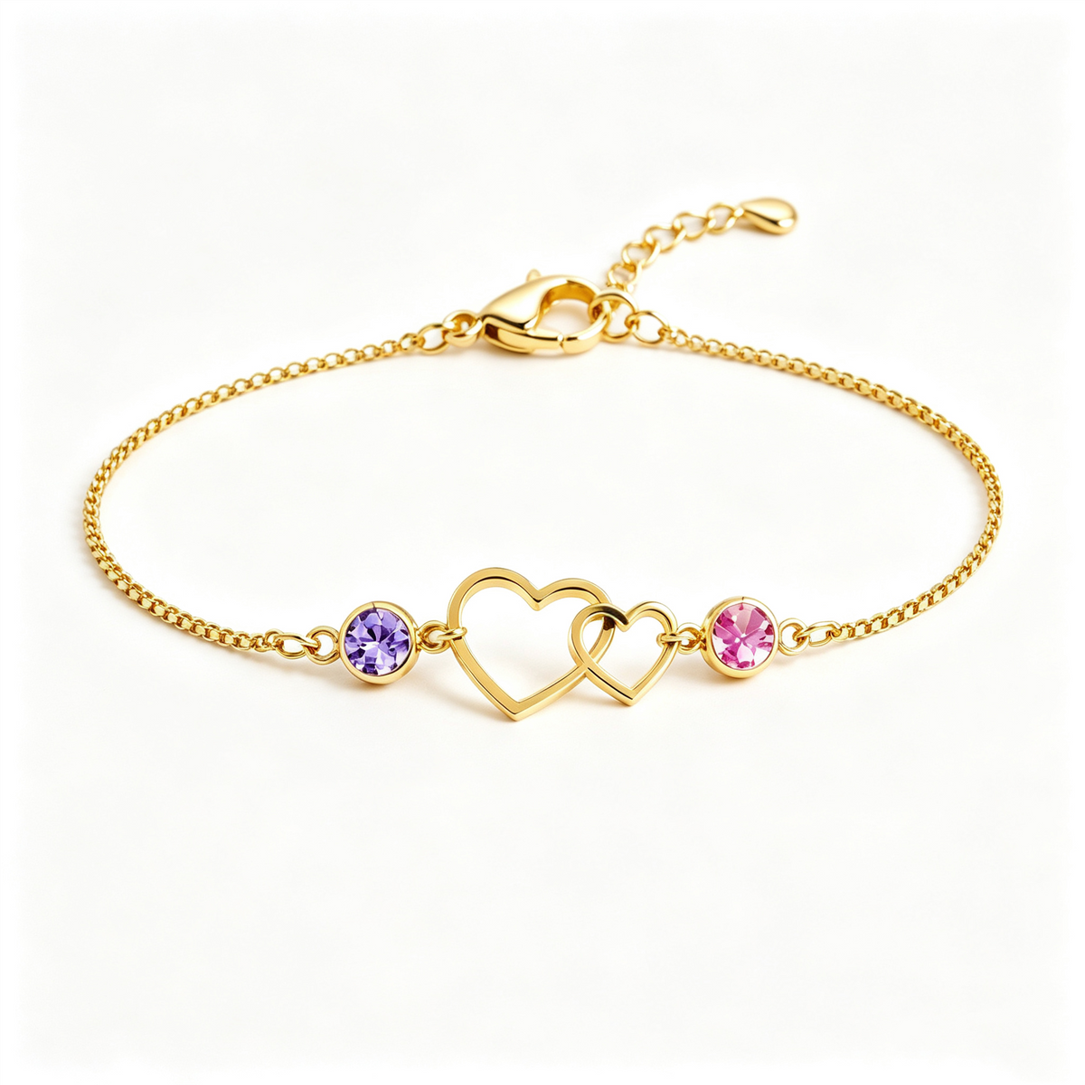 Jewelance™ DoubleHearts - Personliggjort Dobbelt Hjerter Fødselssten Modearmbånd