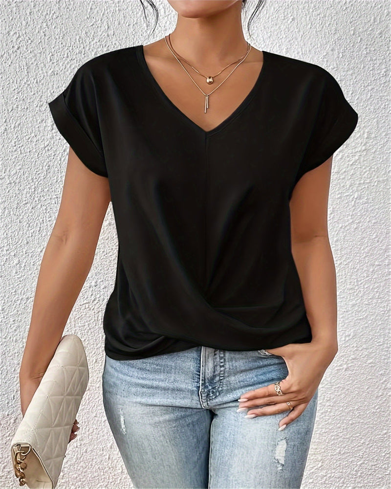 Icone™ TwistTop: Elegant Twist Front Style Kortærmet Casual Top