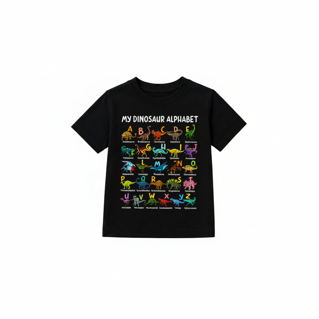 Kletshuts™ DinosaurShirt - Dinosaur Alfabet T-Shirt Til Drenge Og Piger