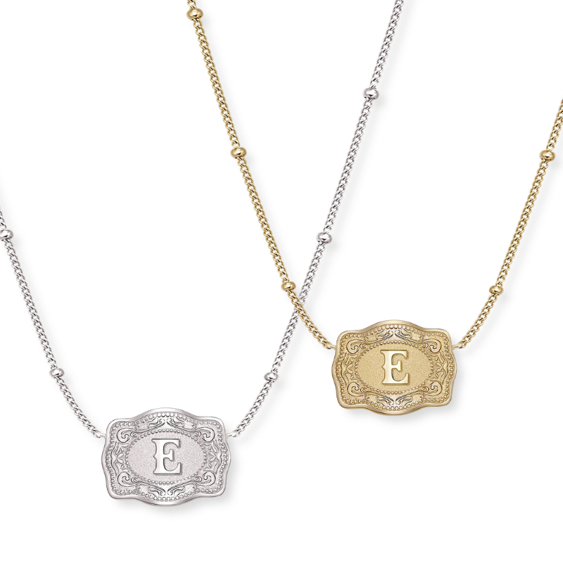 Jewelance™ BuckleCharm 1+1 GRATIS: Western Buckle Initial Pendant Charm Mode Halskæde