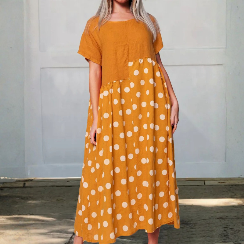 Icone™ PolkadotDress: Afslappet Løs Fit Polkadot Maxi Kjole