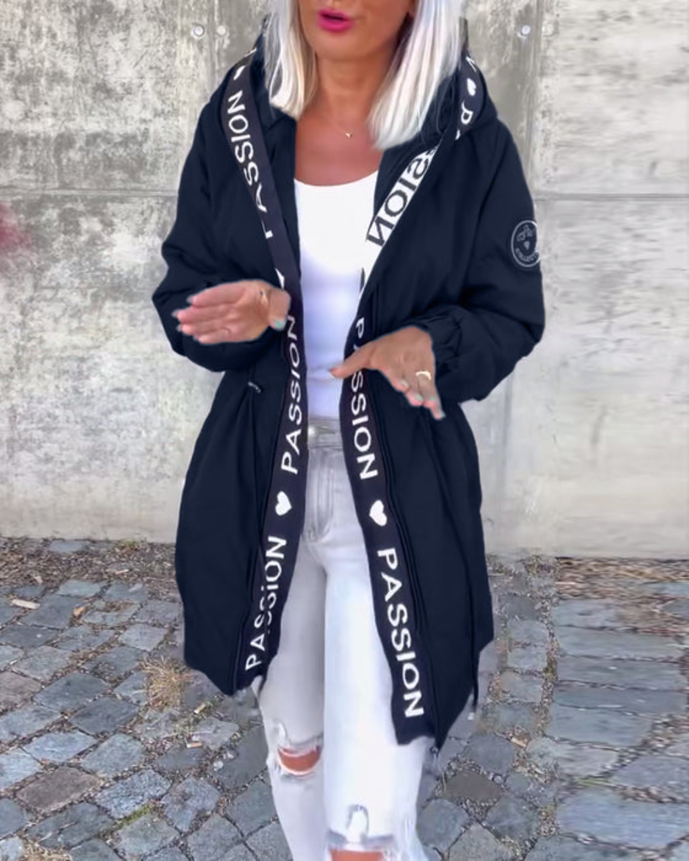 Icone™ HoodedJacket: Kvinders Casual Bogstav Print Snøre Hætte Jakke