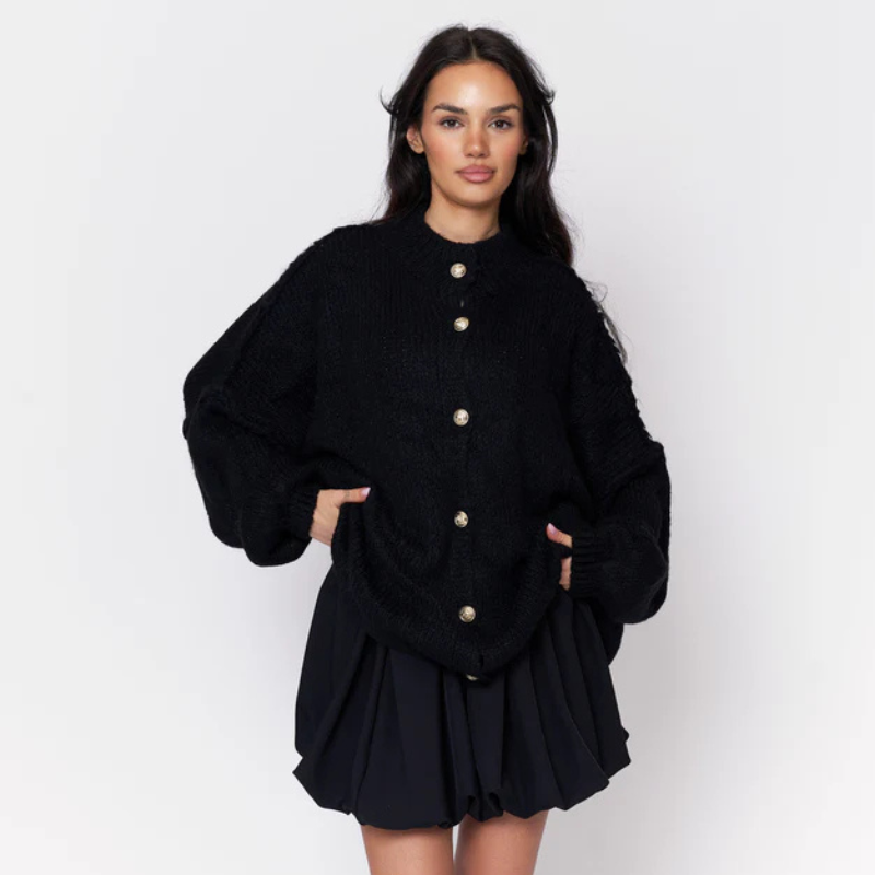Icone™ CozyCardigan - Hyggeligt Strikket Høj Hals Overdimensioneret Cardigan