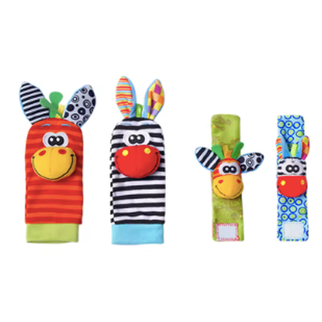 Kletshuts™ RattleToy 1+1 GRATIS: Bløde Dyr Baby Håndled Og Fod Sokker Rangle Legetøj Sæt