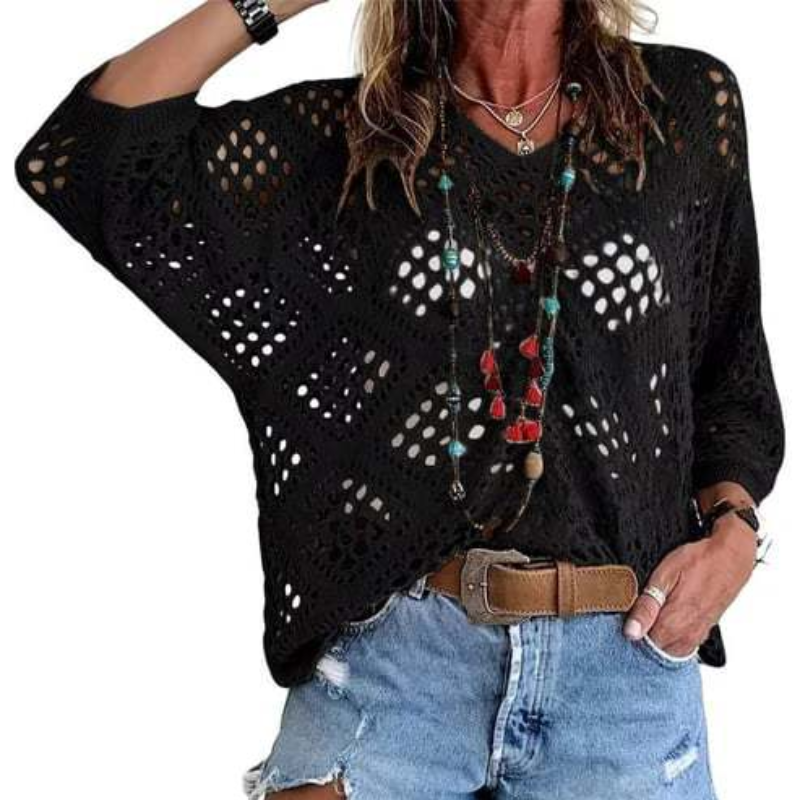 Icone™ CrochetCoverup: Bohemsk Sommer Mid-Længde Ærme Coverup