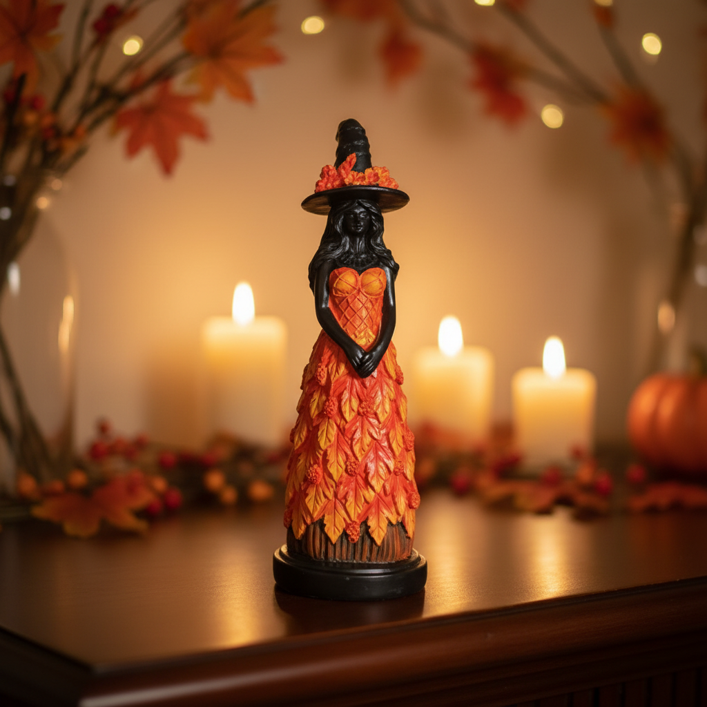 WitchFigurine - Fortryllende Gothisk Efterårs Heks Figurine