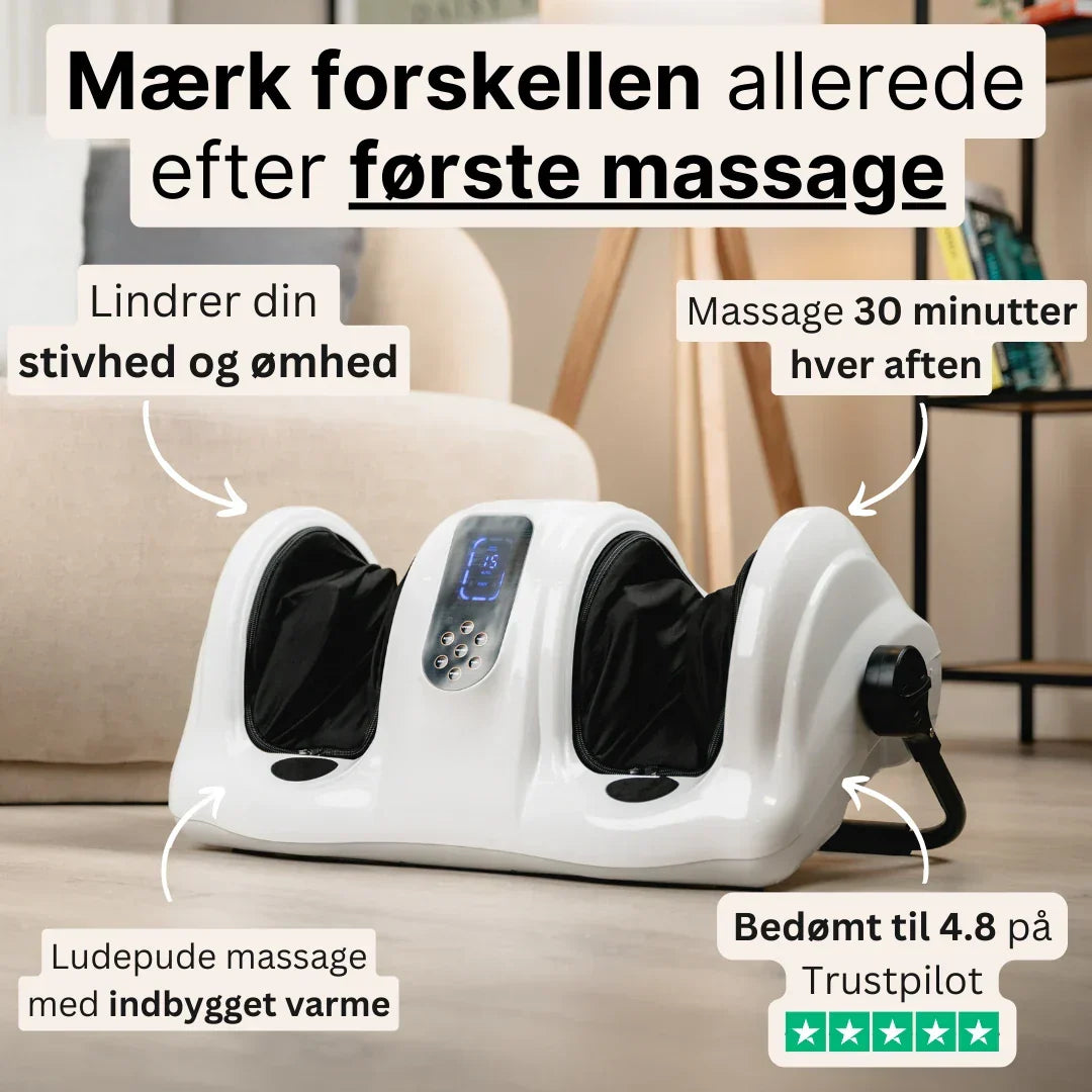Nærbillede af detaljer på Fod- og lægmassageapparat med varme og fjernbetjening – OUTLET