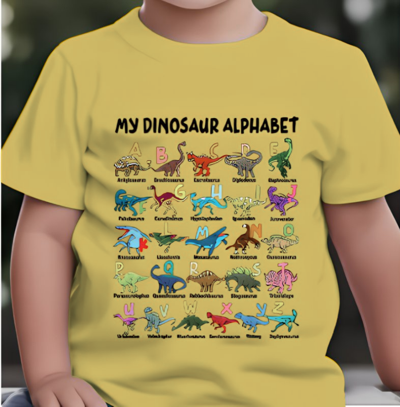 Kletshuts™ DinosaurShirt - Dinosaur Alfabet T-Shirt Til Drenge Og Piger