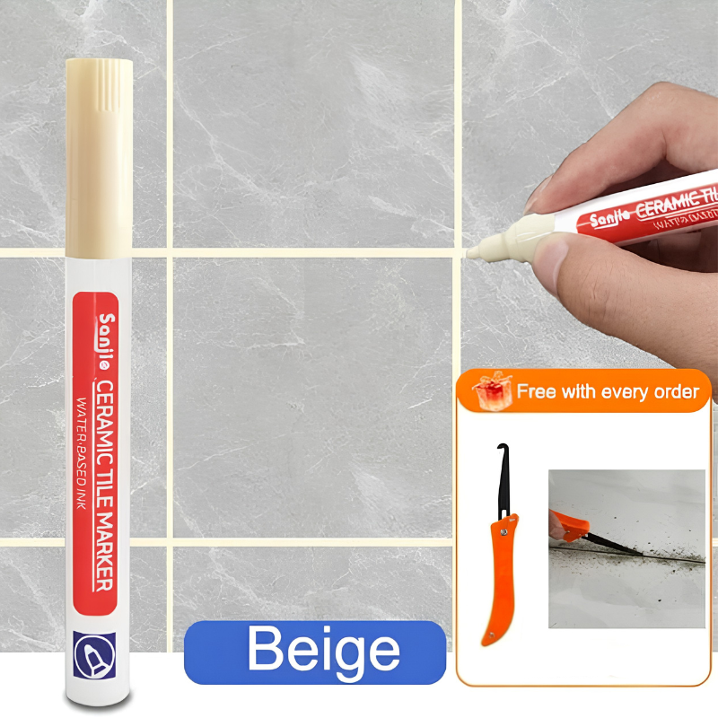 TileMarker 1+2 GRATIS - Anti-Muggs Keramisk Flise Joint Pen Markør Med Fugemasse Krogkniv