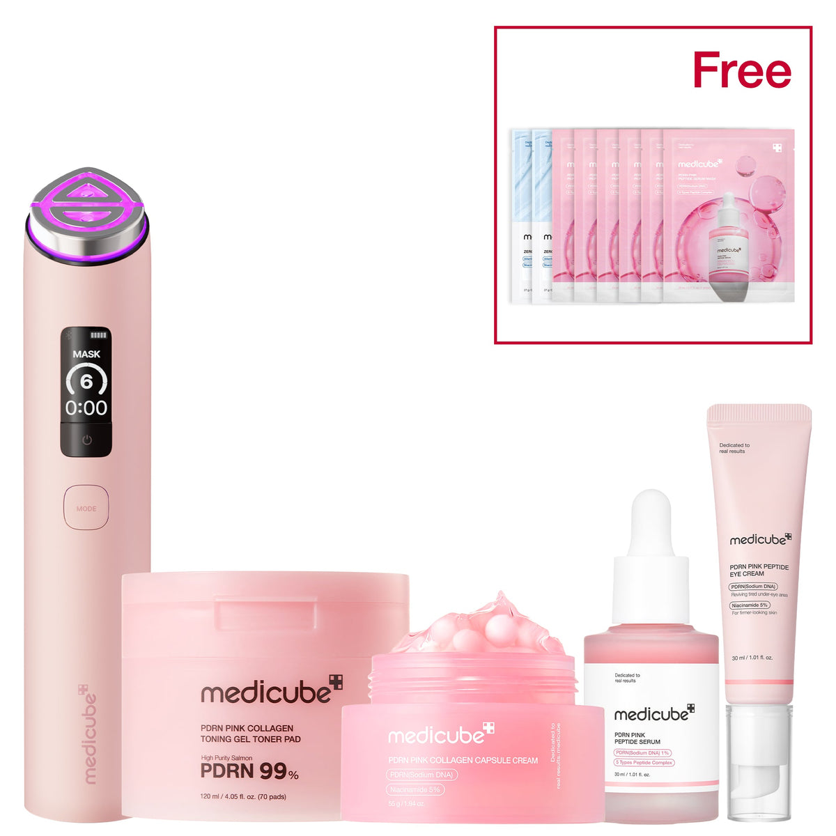 Hudplejesæt med ansigtsapparat, PDRN-serum, kapselcreme og pads