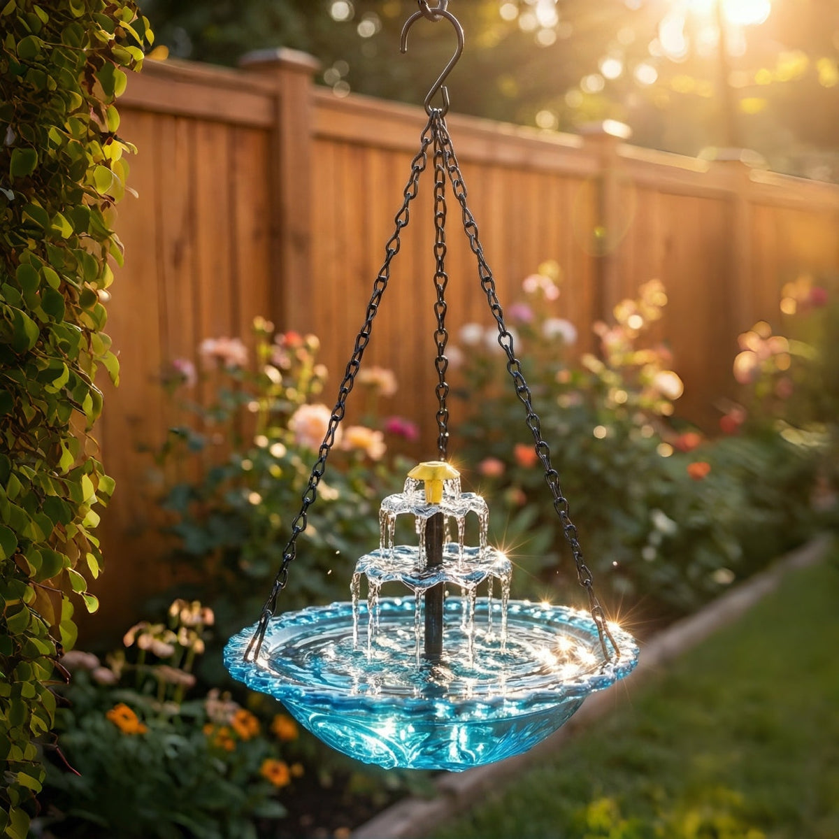 BirdbathFountain - Soldrevet Hængende Fuglebad Lagdelt Fontæne