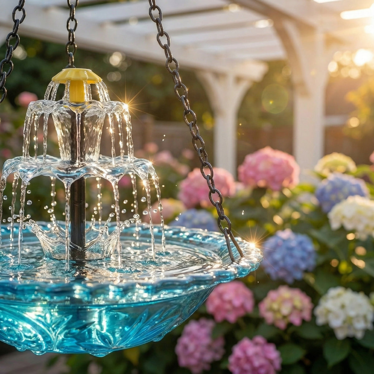 BirdbathFountain - Soldrevet Hængende Fuglebad Lagdelt Fontæne