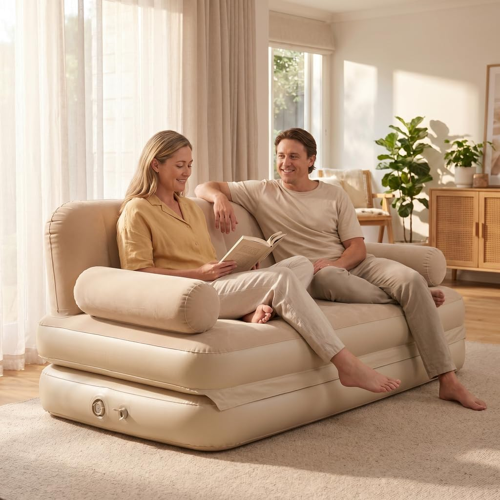 UltiFurni® RestLounge: Konvertibel 2-i-1 Hurtig Opsætning Oppustelig Rest Lounge Sofa Seng
