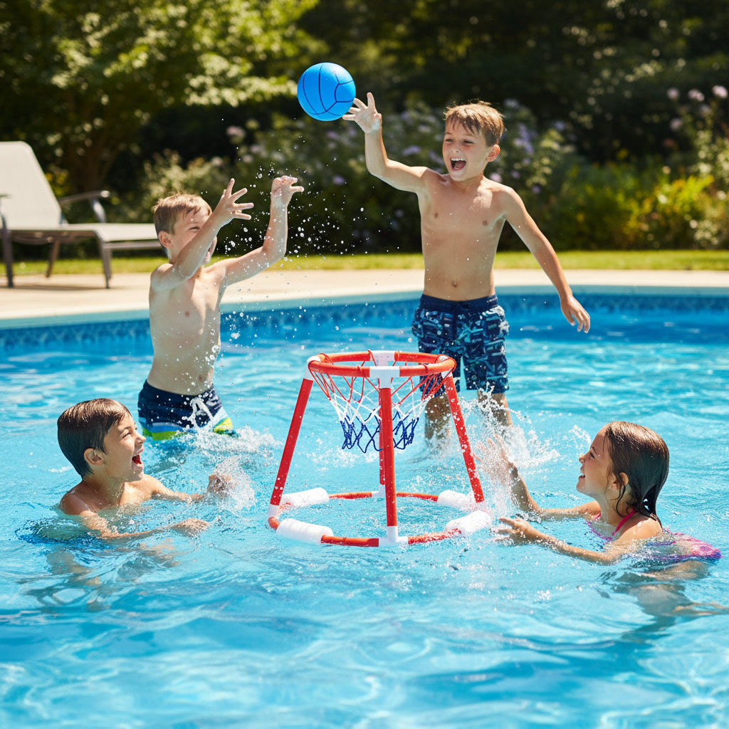 Kletshuts™ FloatingDunk: Oppustelig Hoop Flydende Pool Basketball Dunk Sæt Legetøj