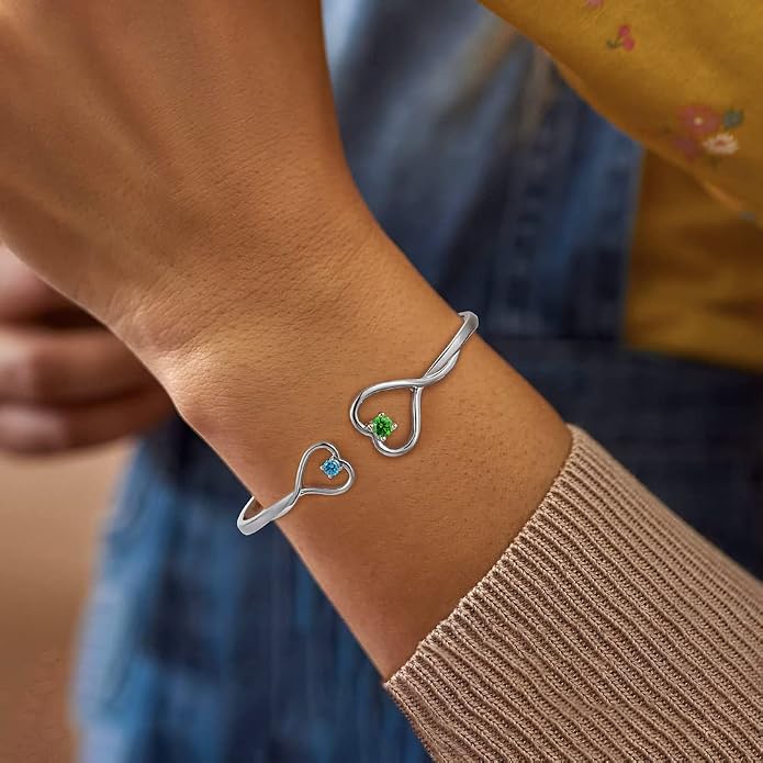 Jewelance™ HeartBangle - Personlig Gravering Hjerte Bangle Dobbelt Fødselssten Modearmbånd