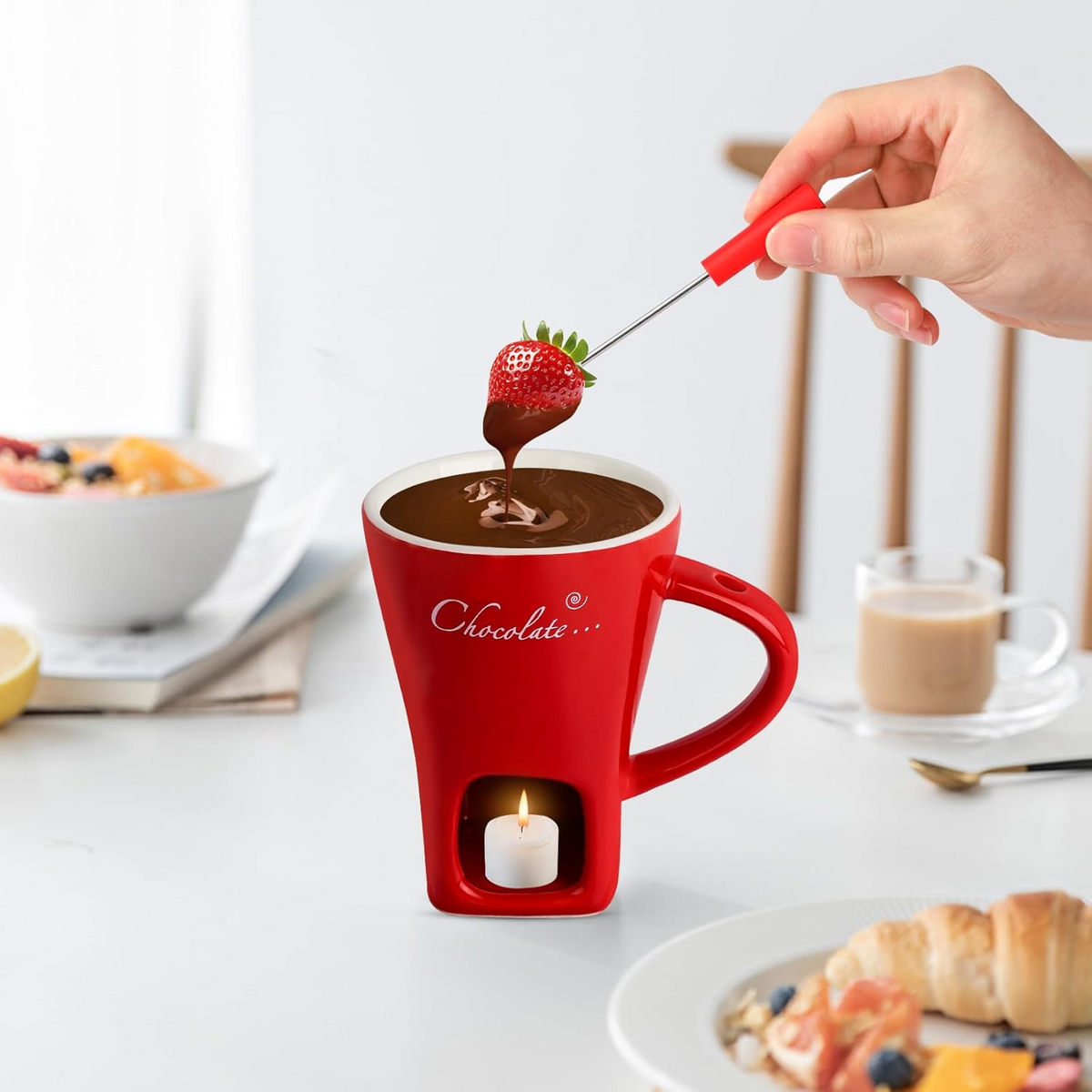 Globetrek° FondueMug – Keramik Elegant Chokolade Fondue Krus Med Omrører