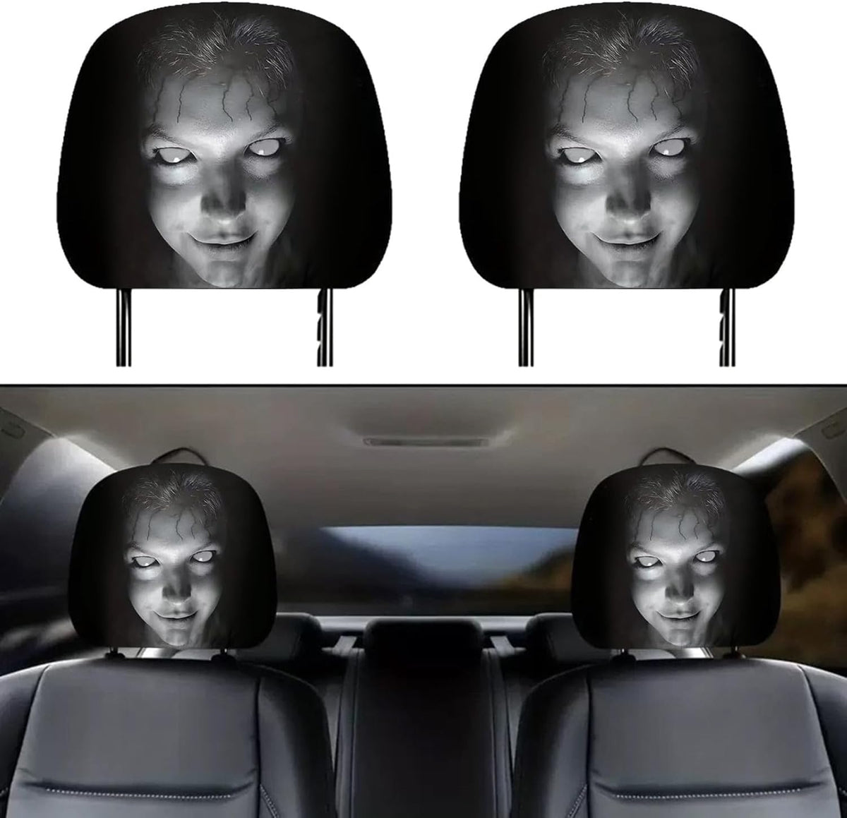 CreepyCover 2+2 GRATIS: Spooky Bilinteriør Hovedstøtte Creepy Cover