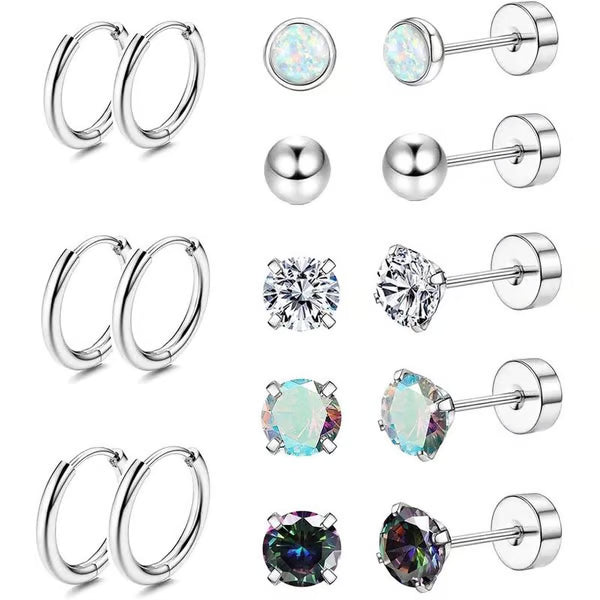 Jewelance™ StudEarrings: Minimalistisk Brusk Piercing Stud Øreringe Sæt