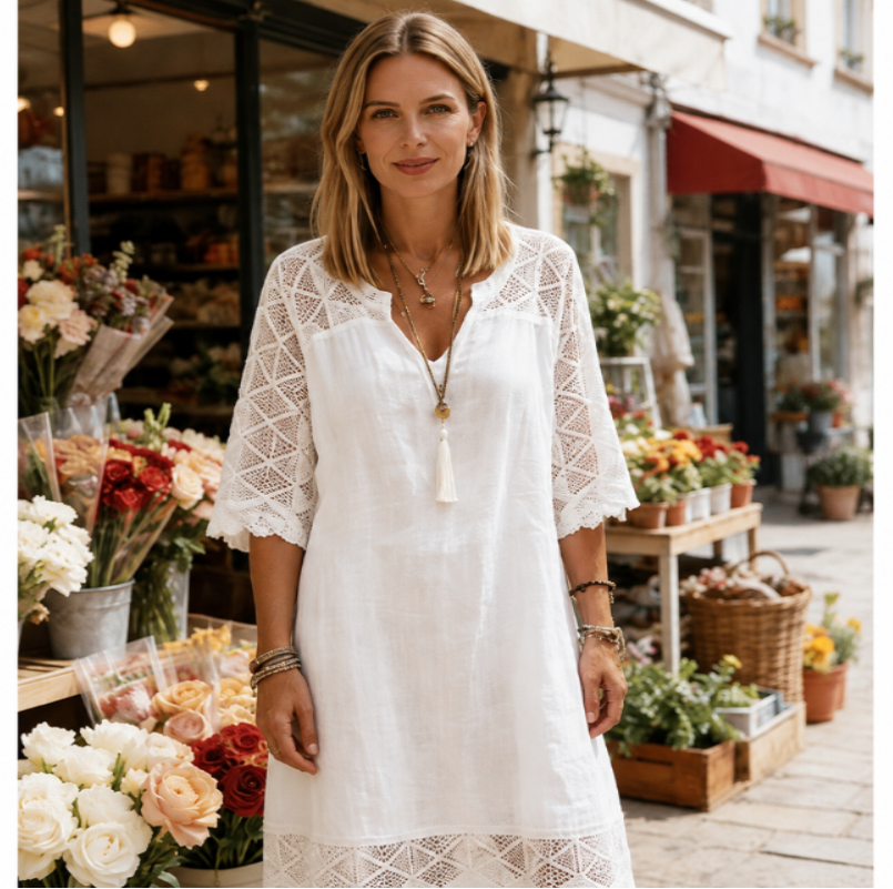 Icone™ WhiteDress: Casual Elegant Hvid Midi Sommerkjole Til Kvinder