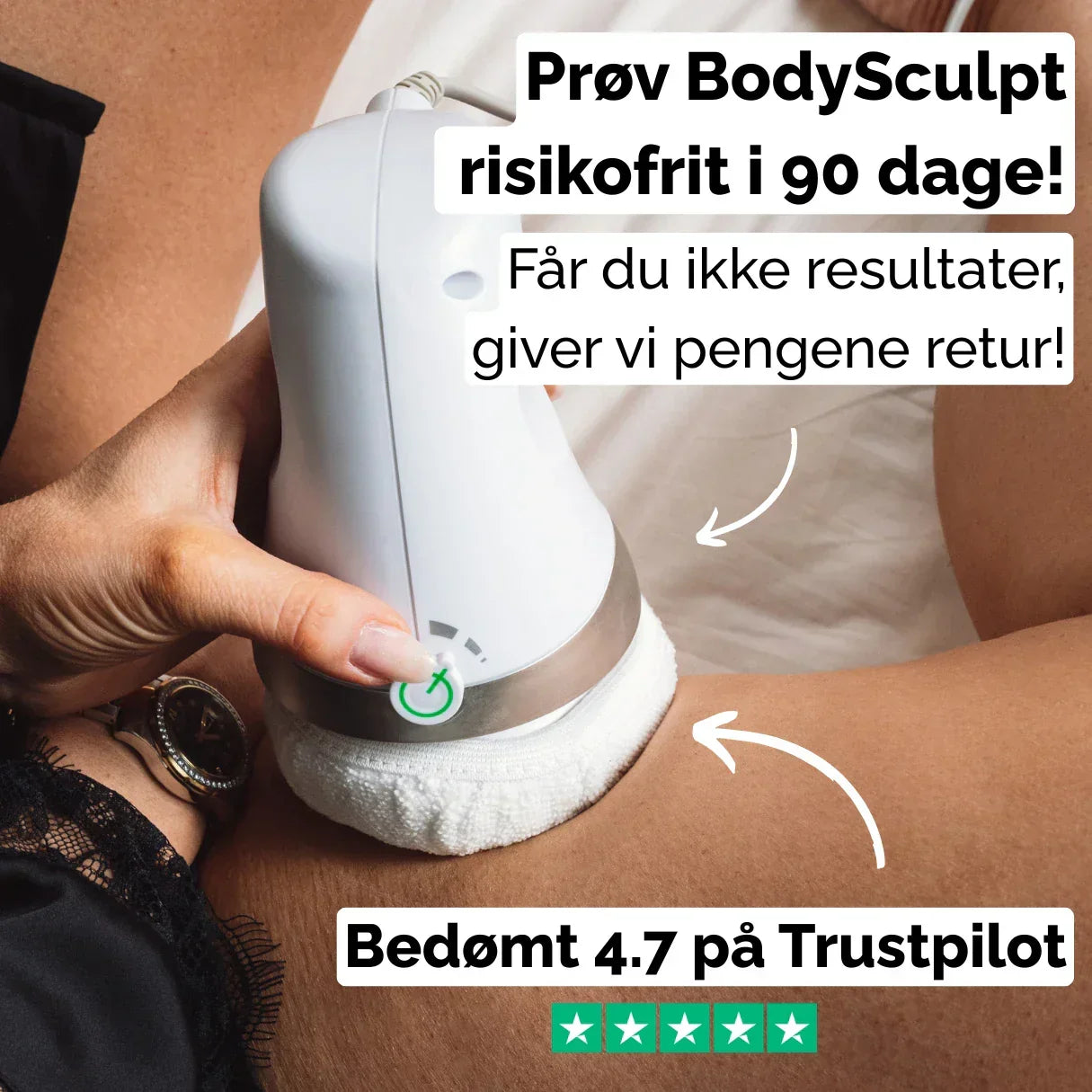 BodySculp 2.0 håndholdt kropsmassager vist med tilbehør eller pakkeindhold