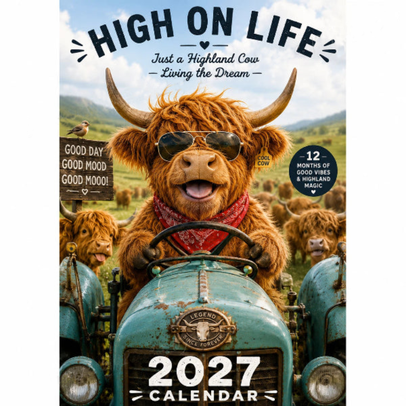 CowCalendar - Highland Cow Design Vægkalender 2027 Hus Dekor