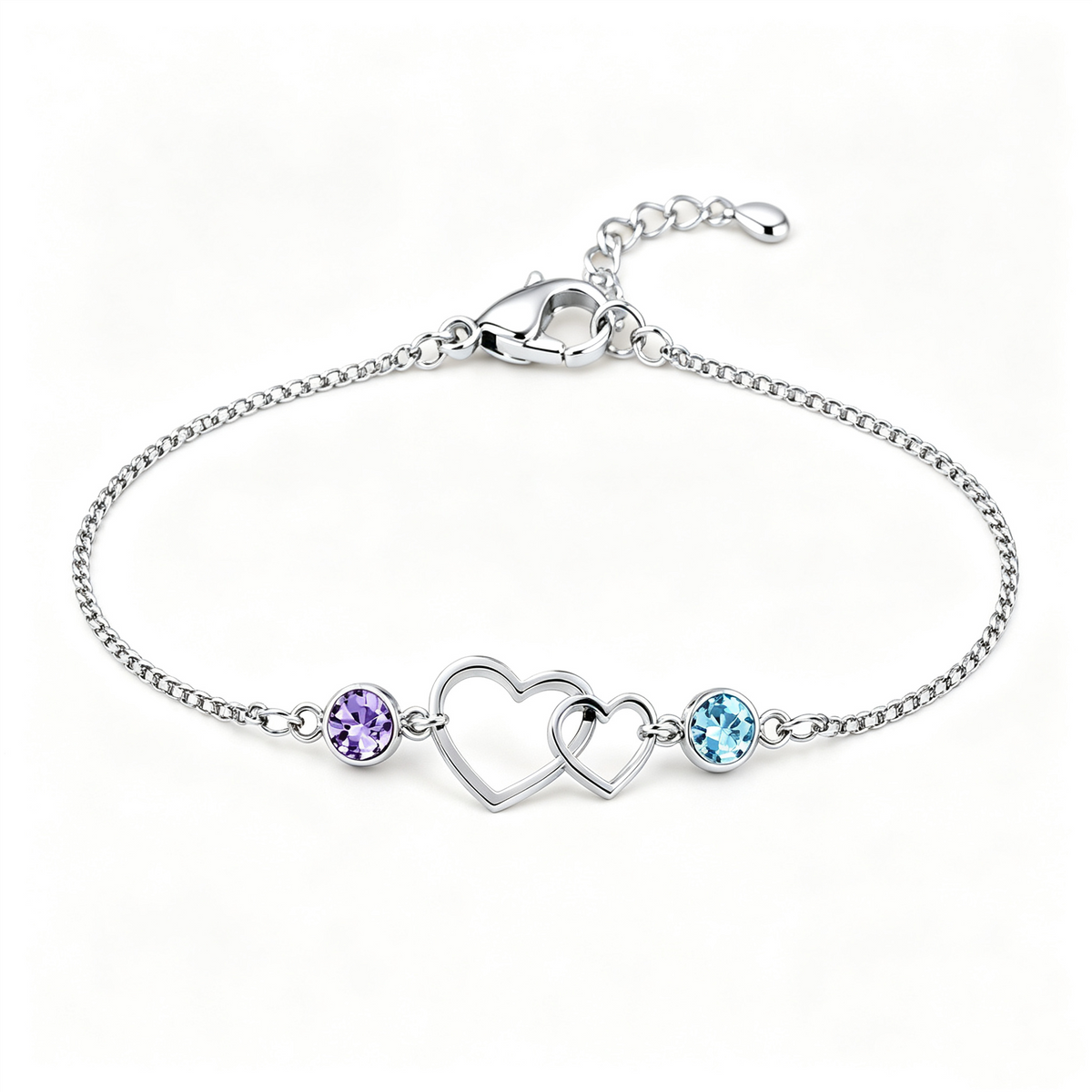 Jewelance™ DoubleHearts - Personliggjort Dobbelt Hjerter Fødselssten Modearmbånd