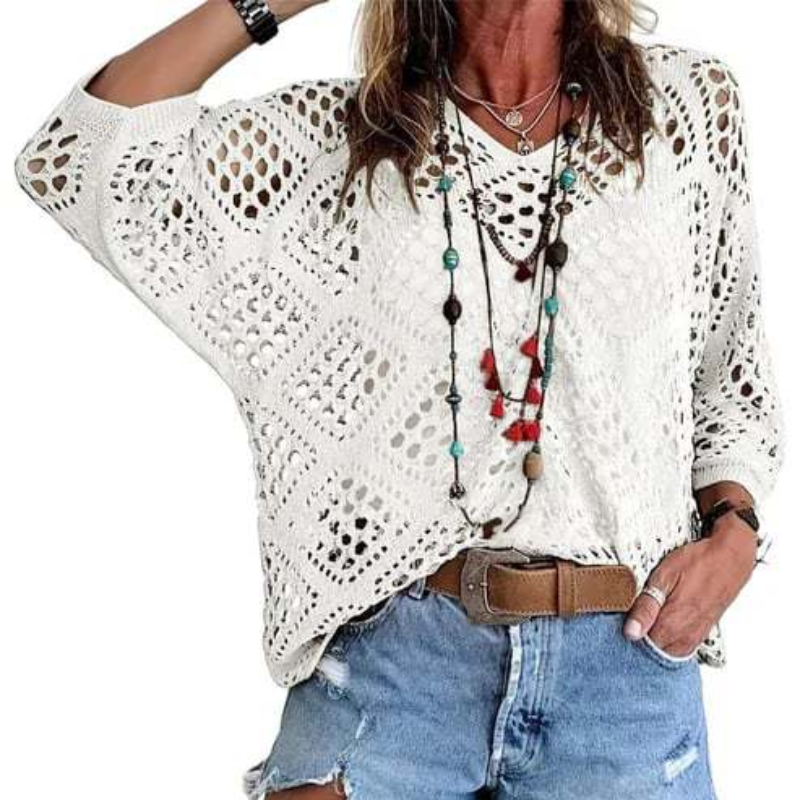 Icone™ CrochetCoverup: Bohemsk Sommer Mid-Længde Ærme Coverup
