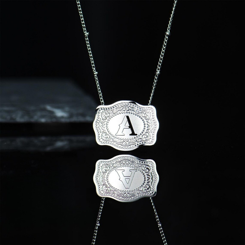 Jewelance™ BuckleCharm 1+1 GRATIS: Western Buckle Initial Pendant Charm Mode Halskæde