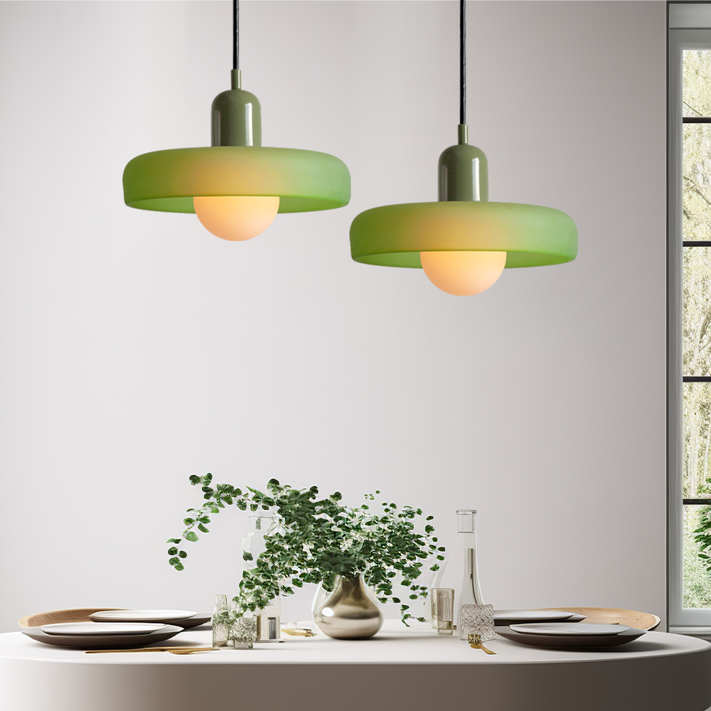 Bauhaus-pendel i farvet glas – design