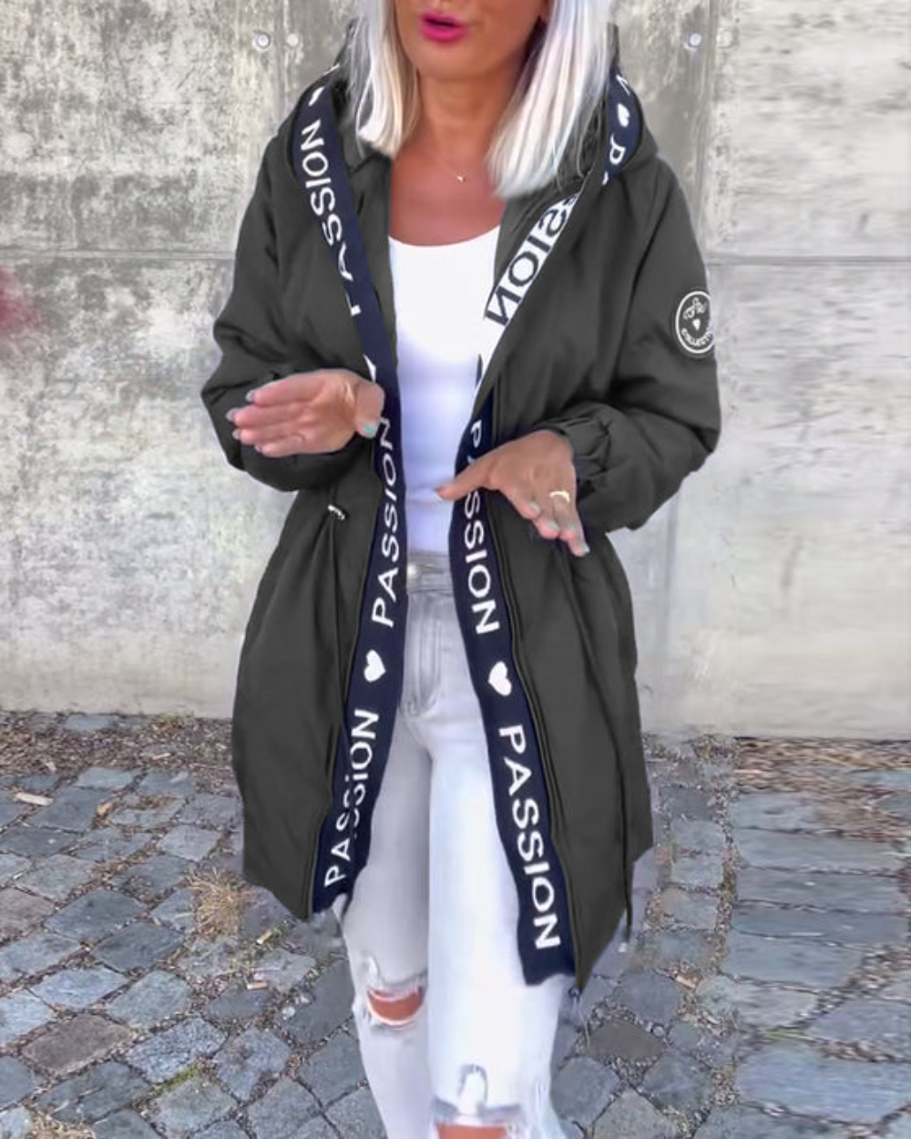 Icone™ HoodedJacket: Kvinders Casual Bogstav Print Snøre Hætte Jakke