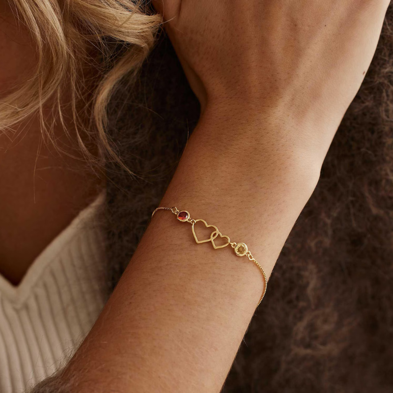 Jewelance™ DoubleHearts - Personliggjort Dobbelt Hjerter Fødselssten Modearmbånd