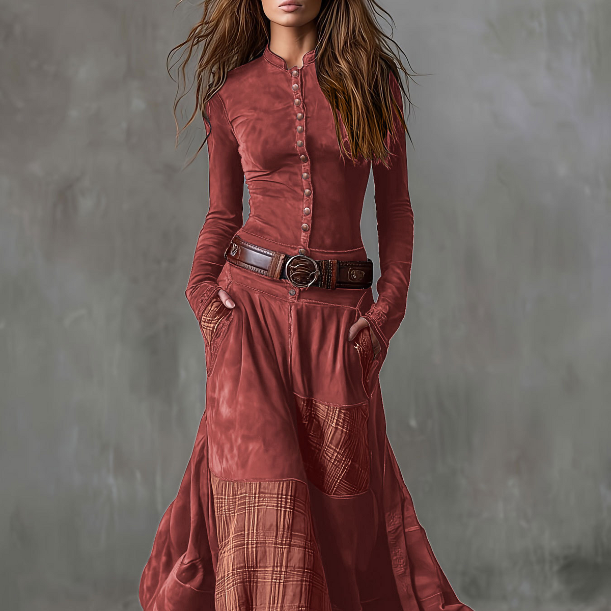 Icone™ ClassicDress: Luksus Retro Talje-Markerende Vintage Patchwork Klassisk Kjole