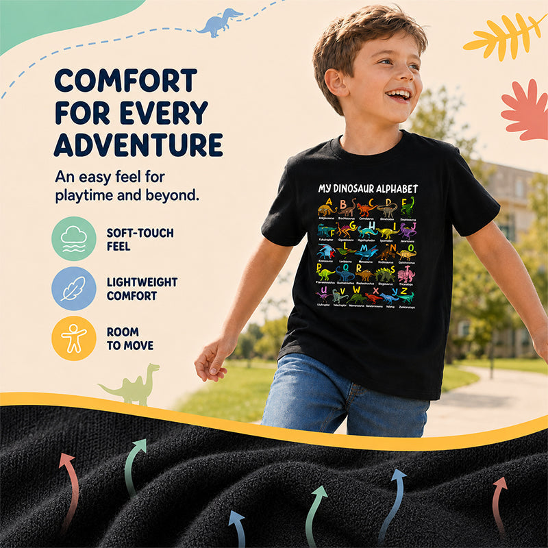 Kletshuts™ DinosaurShirt - Dinosaur Alfabet T-Shirt Til Drenge Og Piger