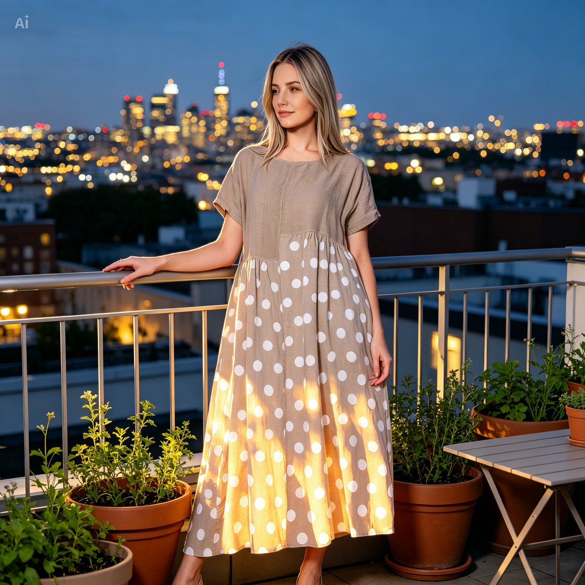 Icone™ PolkadotDress: Afslappet Løs Fit Polkadot Maxi Kjole