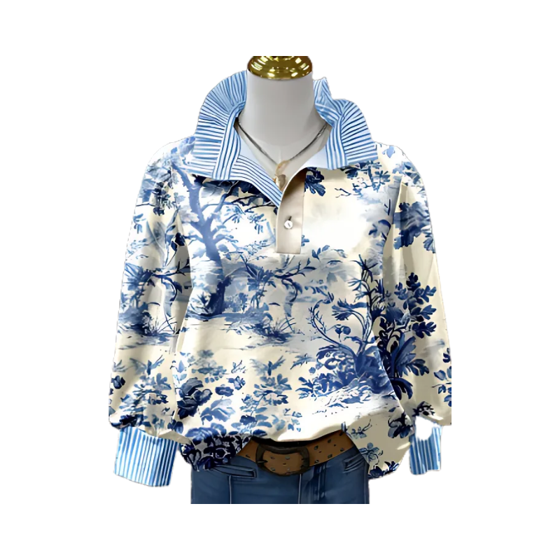 Icone™ FormalBlouse: Stilfuld Langærmet Unik Print Formel Bluse