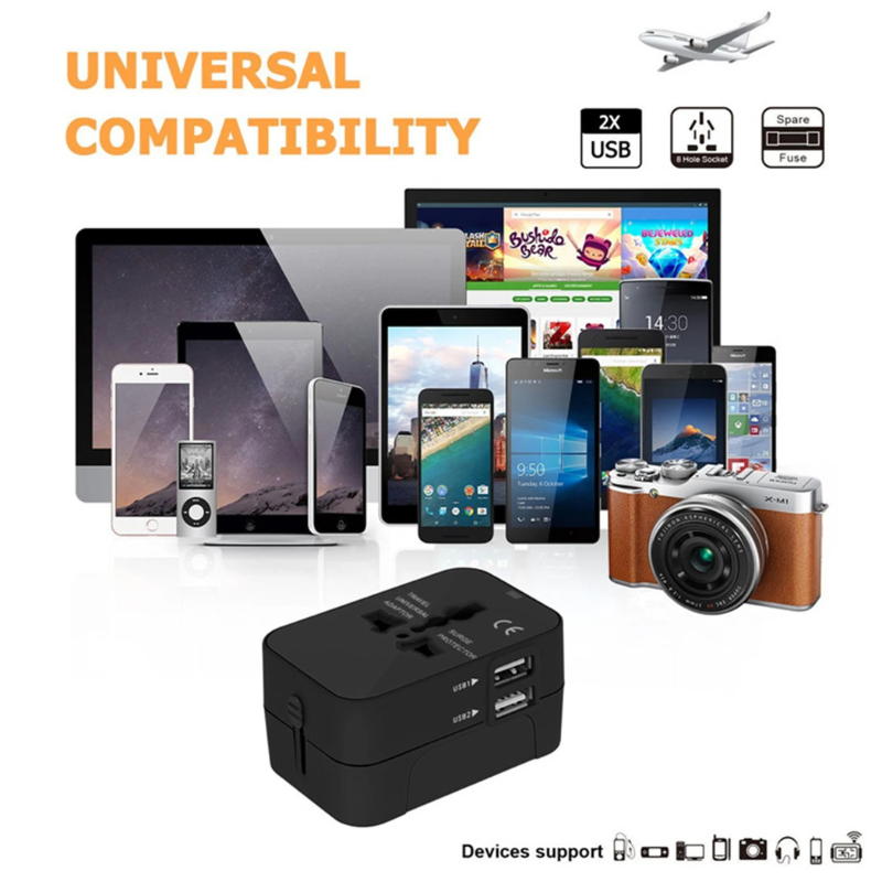 UniversalAdapter - Universal Dual Ports Rejse Kompakt Adapter