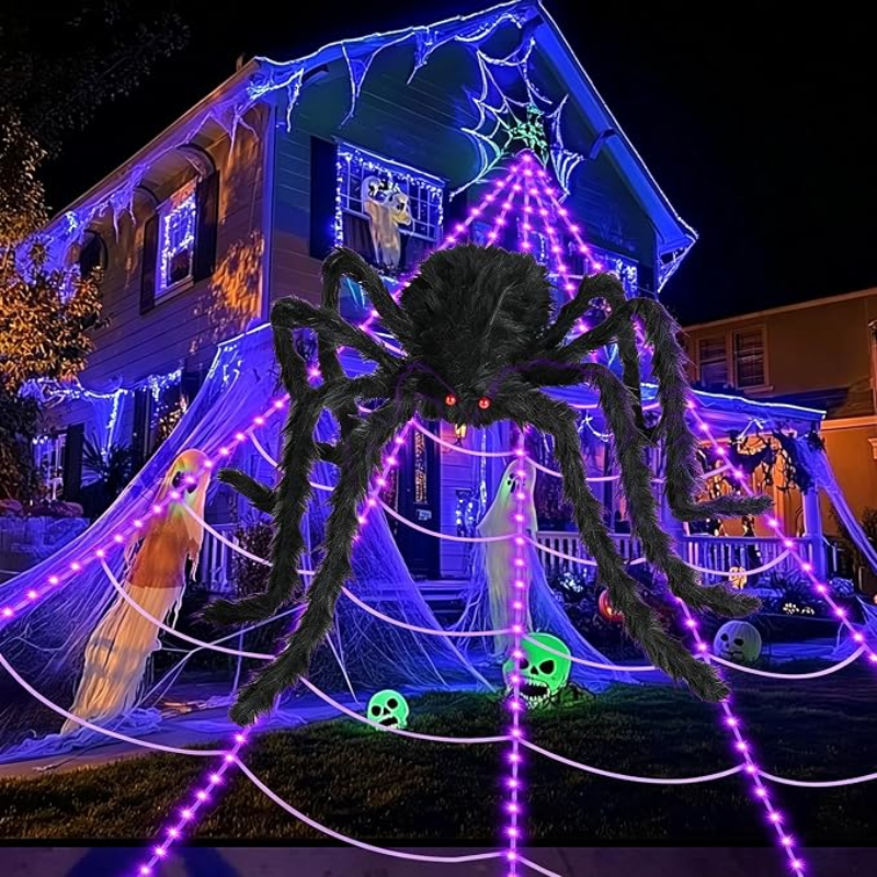Ledsen™ HalloweenSpiderweb - Halloween Dekorationer Udendørs Belyst Spindelvæv