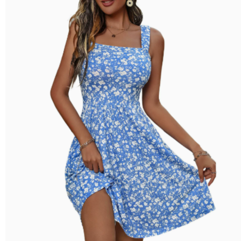 Icone™ FloralSundress - Sommer Kvadratisk Hals Afslappet Blomsteragtig Mini Sommerkjole