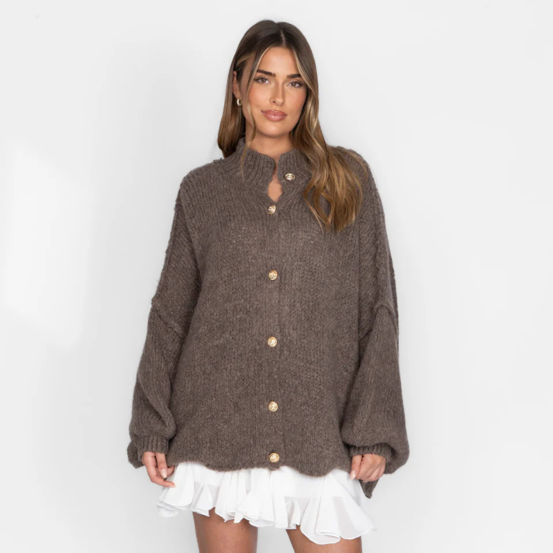 Icone™ CozyCardigan - Hyggeligt Strikket Høj Hals Overdimensioneret Cardigan