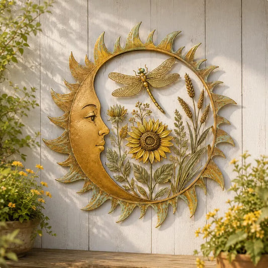 SunDecor: Vintage Metal Sol Væg Hængende Kunst Dekor