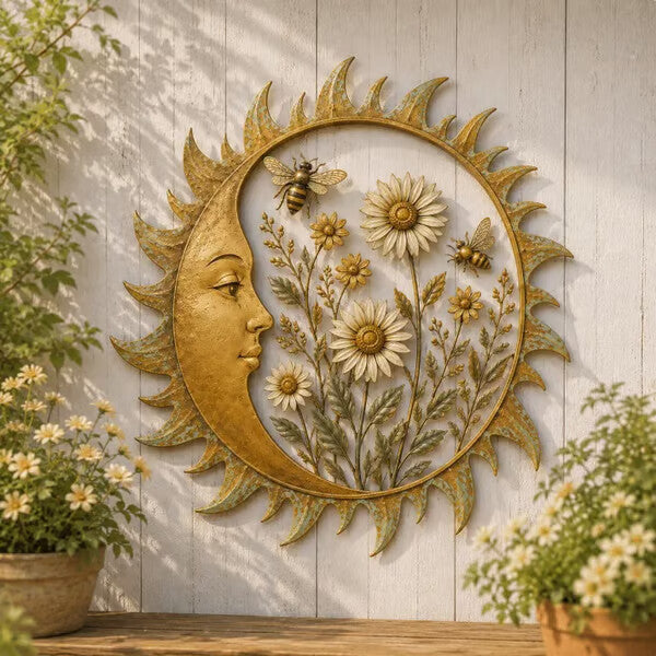 SunDecor: Vintage Metal Sol Væg Hængende Kunst Dekor