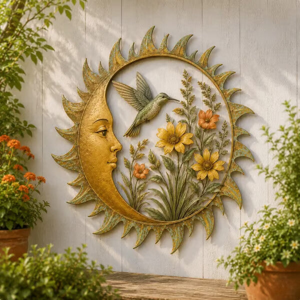 SunDecor: Vintage Metal Sol Væg Hængende Kunst Dekor